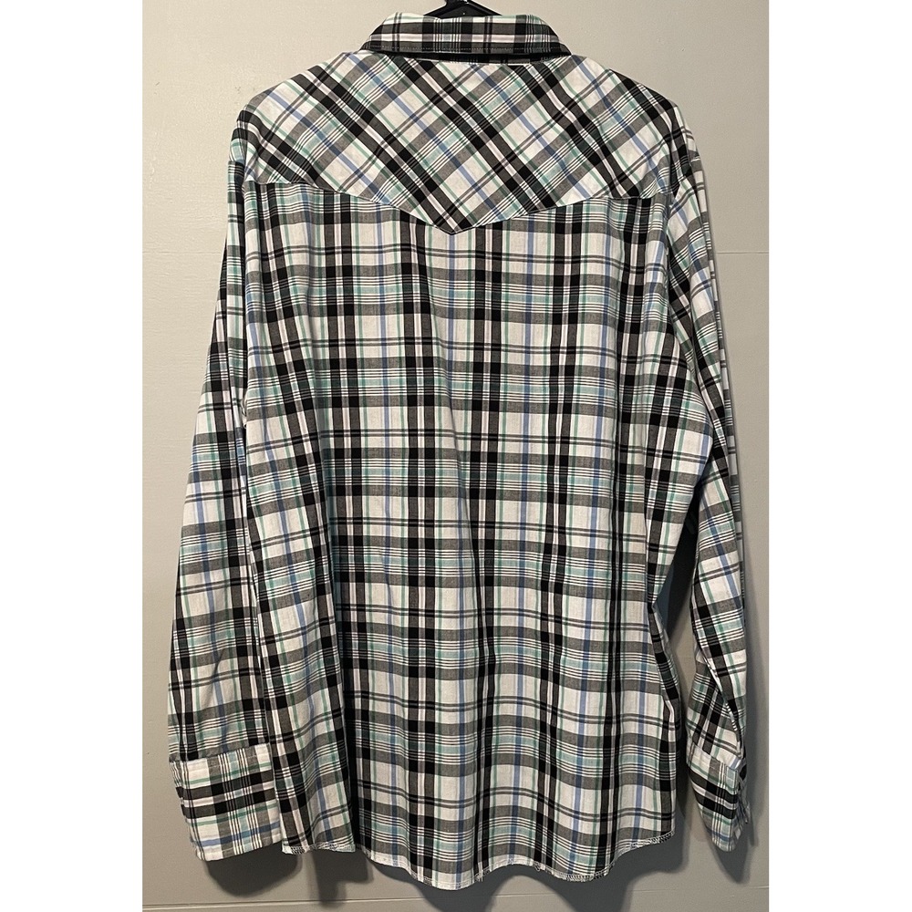 Vintage Wrangler Rodeo Western Pearl Snap Shirt‎ Mens XL Green Blue Black Plaid - Picture 3 of 5